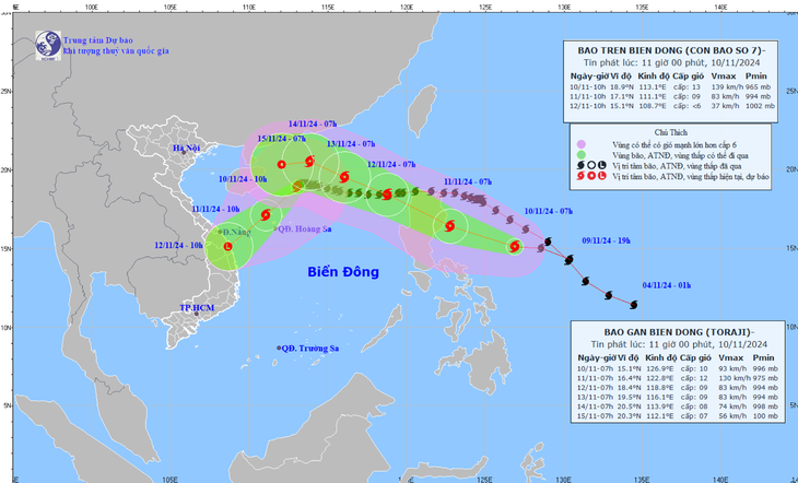 Bão YINXING hướng vào vùng biển Trung Bộ,  bão TORAJI sắp vào biển Đông